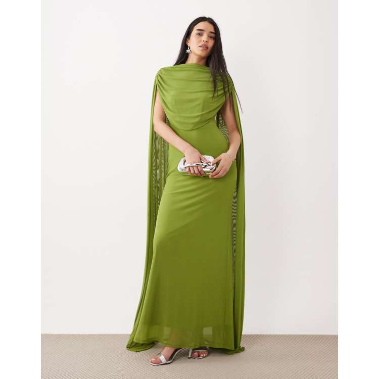 ASOS DESIGN mesh cape draped maxi dress in green | ASOS