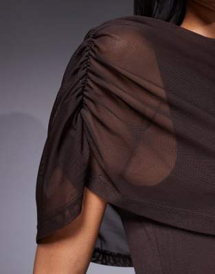Asos Design Mesh Cape Maxi Dress In Brown
