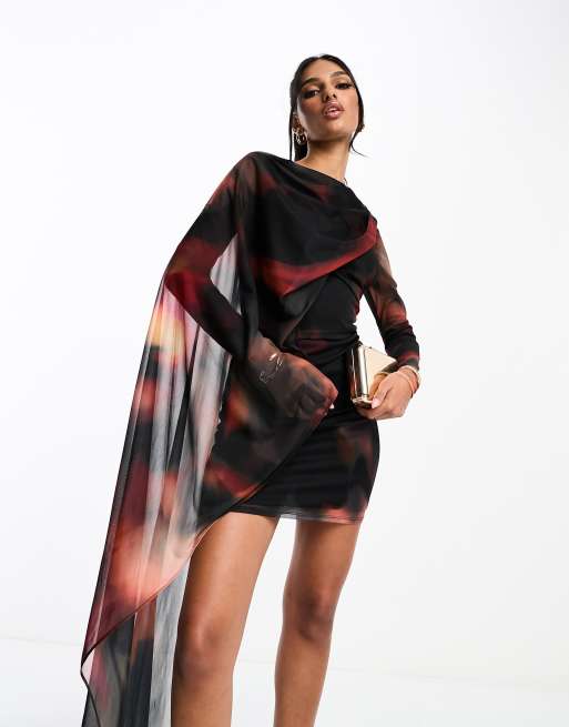 Asos design mini dress 2024 with heavily embellished cape