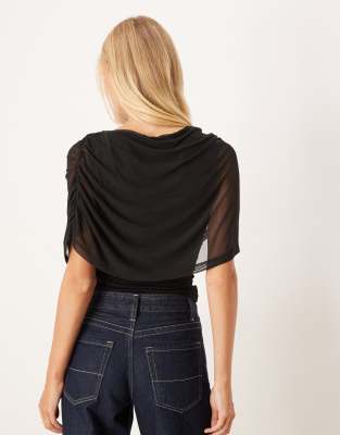 Asos Design Mesh Cape Overlay Top In Black