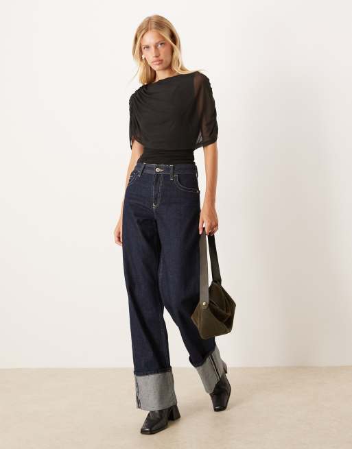 ASOS DESIGN mesh cape overlay top in black