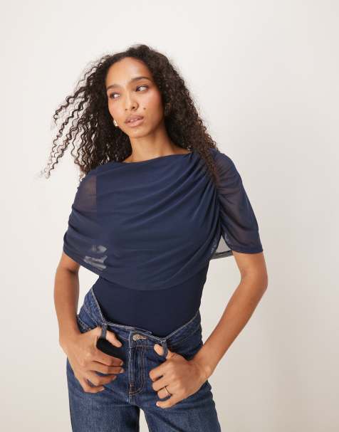 ASOS DESIGN mesh cape top in navy - view 1