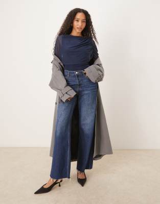 Asos Design Mesh Cape Top In Blue