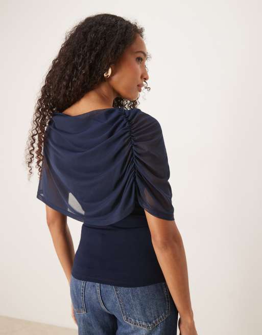 ASOS DESIGN mesh cape top in navy