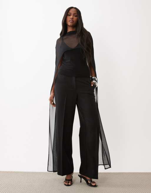 ASOS DESIGN mesh cape with scoop neck in black, 3 of 4