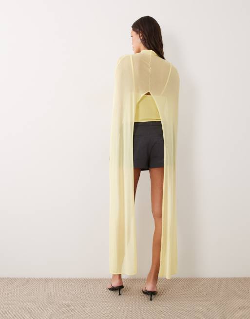 ASOS DESIGN mesh cape with scoop neck in yellow, 3 of 4