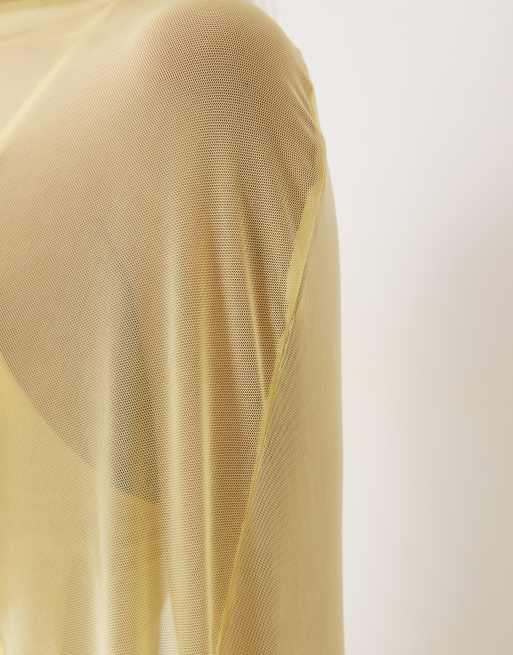 ASOS DESIGN mesh cape with scoop neck in yellow, 4 of 4
