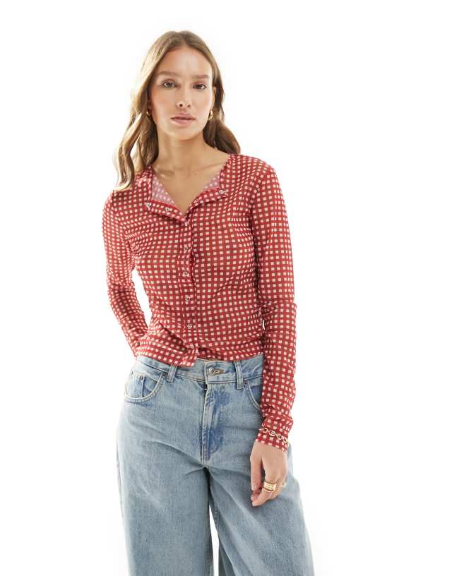 ASOS DESIGN - mesh cardigan in red gingham