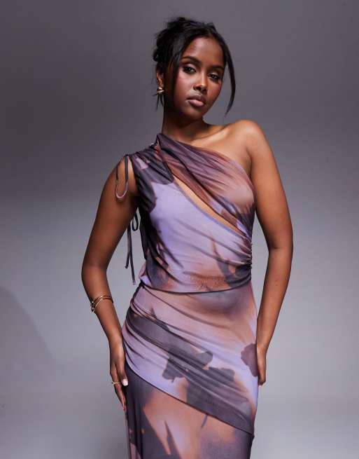 purple one shoulder midi dress One-Shoulder Midi Dress