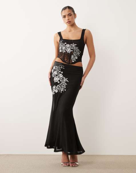 ASOS DESIGN - Mesh co-ord set met borduursels in zwart - view 1