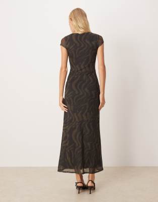 Asos Design Mesh Collared Puff Sleeve Midi Day Dress In Multi