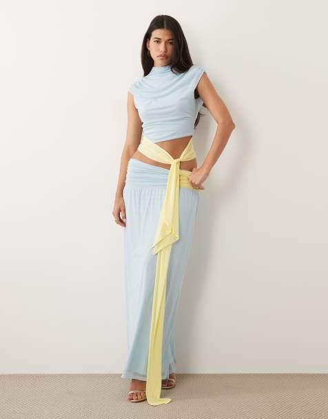 ASOS DESIGN mesh color block top and skirt - view 1