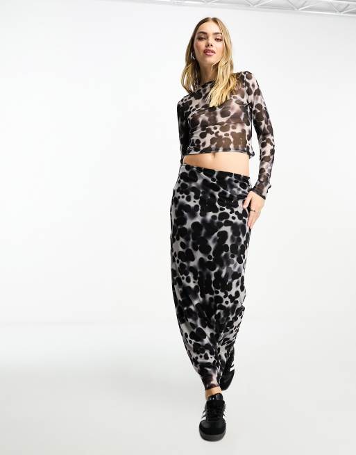 ASOS DESIGN mesh column maxi skirt co ord in animal print