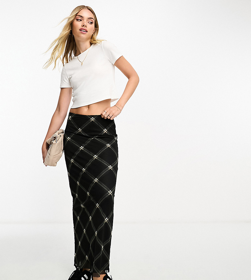 ASOS DESIGN mesh column maxi skirt in check print-Multi
