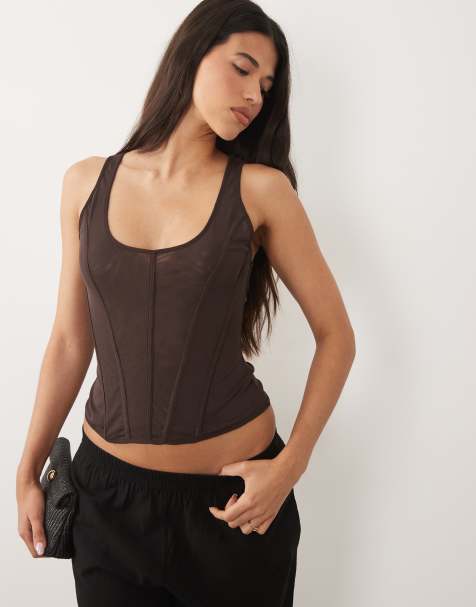 ASOS DESIGN Mesh-Corsagenoberteil in Schokobraun - view 1