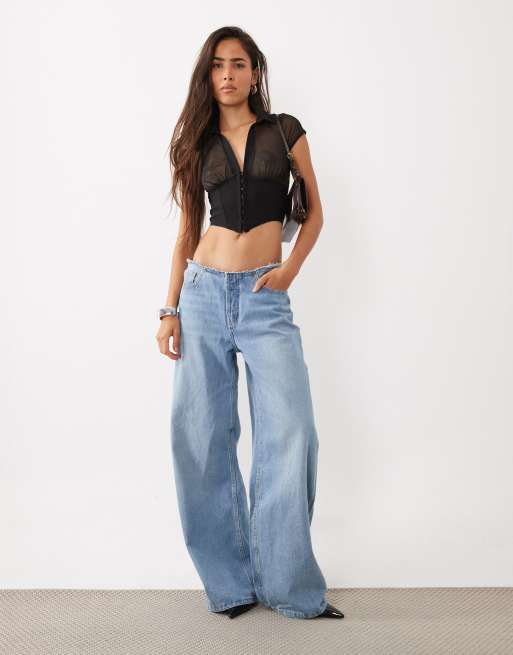 ASOS DESIGN mesh corset-top med bengaline-hægte- og øjelukning i taljen i sort