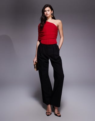 Asos Design Mesh Corset Top With Asymmetric Cape Overlay In Red