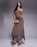 [ASOS DESIGN] ASOS DESIGN mesh corsetted bandeau maxi dress in chocolate-Brown 14 Chocolate
