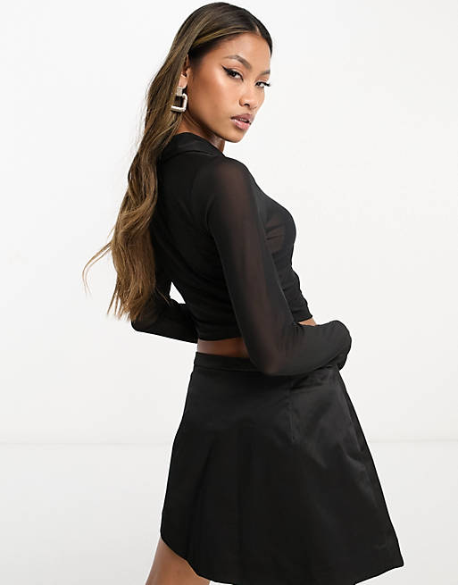  Shirts & Blouses/mesh crop fitted shirt in black 