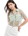 [ASOS DESIGN] ASOS DESIGN mesh crop shirt in sage green 12 Sage Green