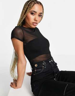 ASOS DESIGN mesh crop short sleeve t-shirt in black