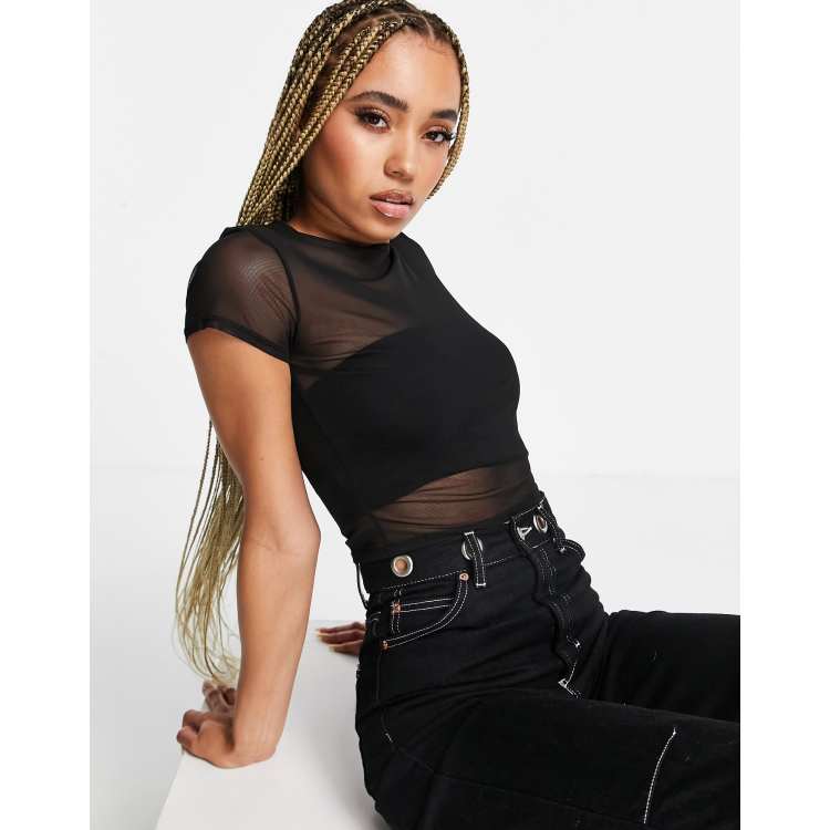 Black sheer sale short sleeve top