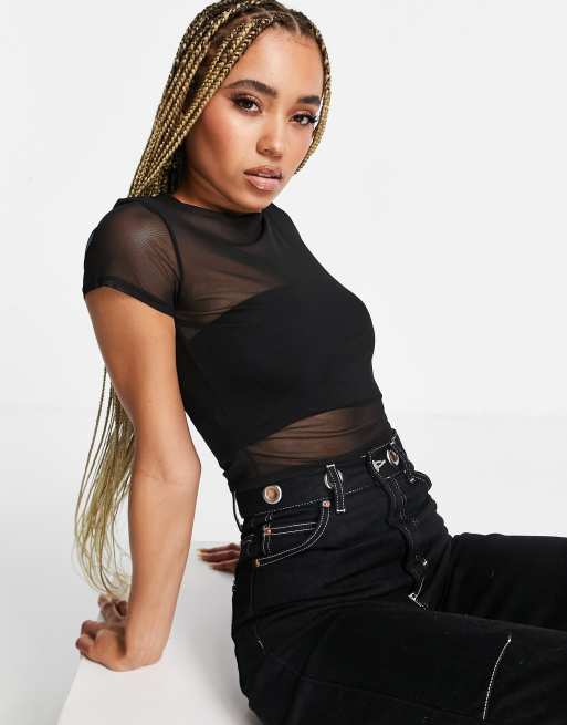 Short sleeve mesh store crop top