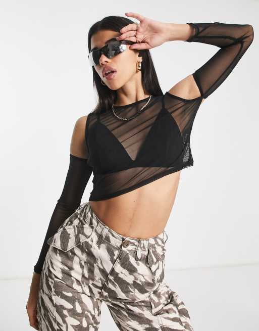 Long sleeve mesh extreme cheap crop top