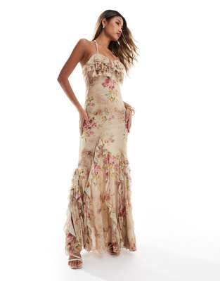 Shop ASOS DESIGN mesh cup detail maxi dress with ruffle framed godets Online – Trendy & Affordable Fashion