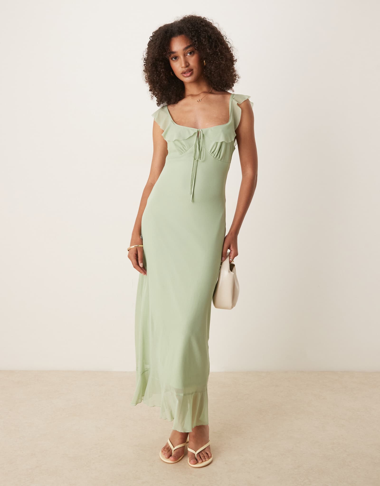 ДИЗАЙНЕРСКОЕ сетчатое чайное платье миди с двойной оборкой от ASOS цвета шалфея