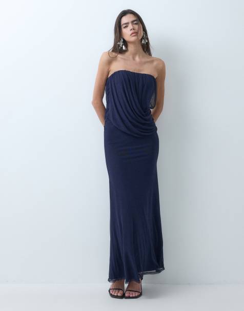 ASOS DESIGN mesh drape bandeau maxi dress in navy