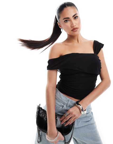 ASOS DESIGN mesh drape sleeveless top in black - view 1