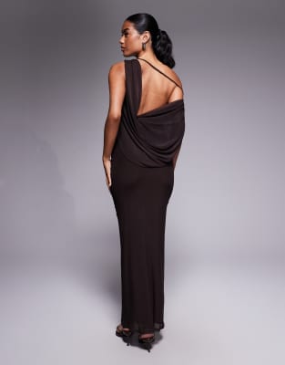 Asos Design Mesh Draped Back Ruched Maxi Dress In Black
