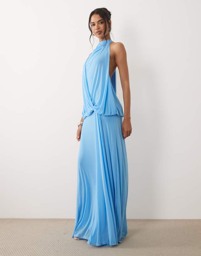 blue draped maxi dress ASOS Design - Mesh Halter - Women - Polyester/Spandex - M Cornflower blue