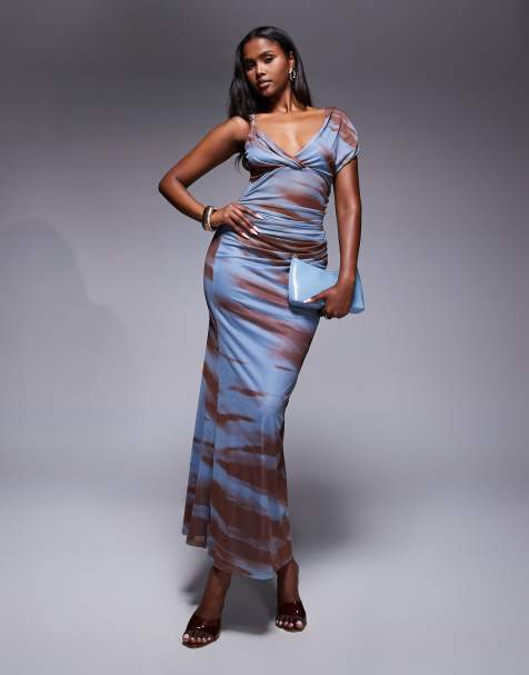 ASOS DESIGN mesh draped shoulder maxi dress in animal print - view 1