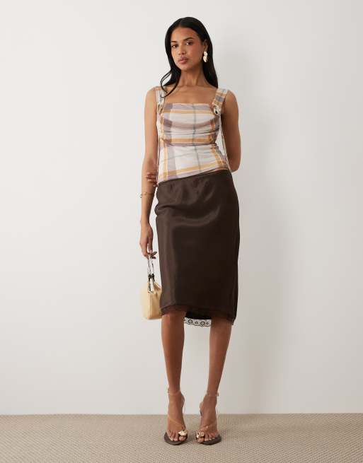 ASOS DESIGN mesh draped square neck top in check print, 2 of 4