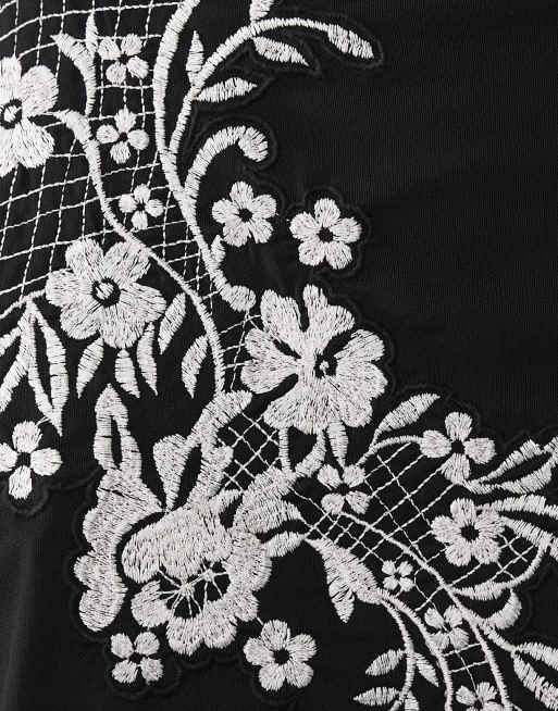 ASOS DESIGN mesh embroidered mini skirt in black, 3 of 5