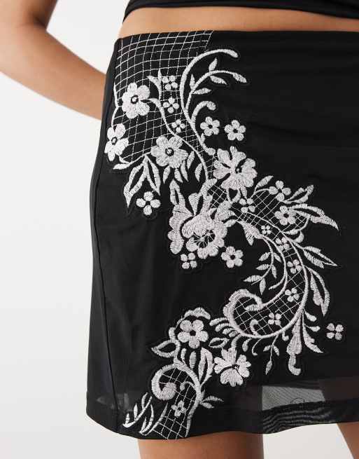 ASOS DESIGN mesh embroidered mini skirt in black, 5 of 5