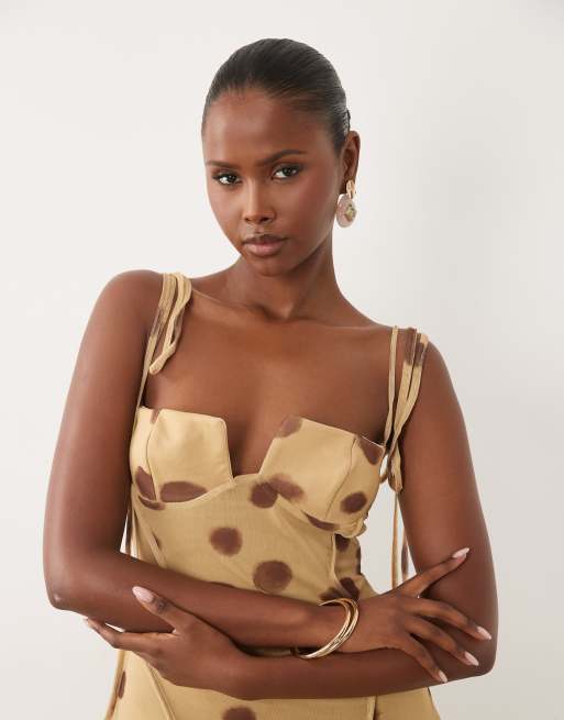 ASOS DESIGN mesh exposed seam sculpted cupped maxi dress in blurred polka dot, 3 of 4