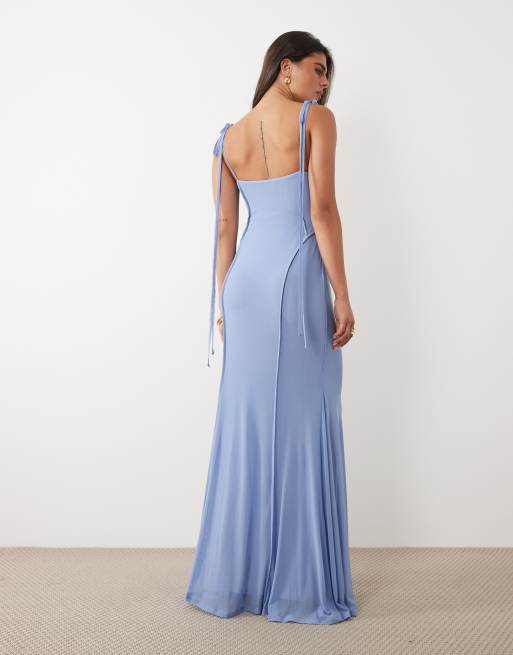 ASOS DESIGN mesh exposed seam sculpted cupped maxi dress in pale blue, 3 of 4