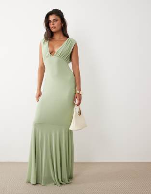 Asos Design Mesh Exposed Seam Sculpted Cupped Maxi Dress In Green