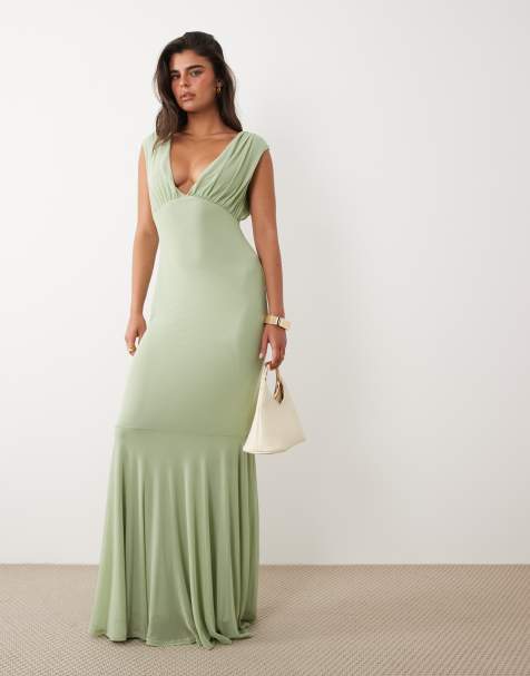 ASOS DESIGN mesh exposed seam sculpted cupped maxi dress in sage - view 1