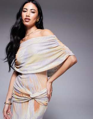 Asos Design Mesh Extreme Ruched Bodice Maxi Dress With Drape