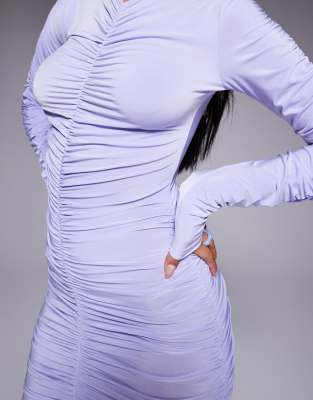ASOS DESIGN mesh extreme ruched long sleeved maxi dress in lilac