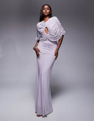 Asos Design Mesh Extreme Ruched Maxi Dress