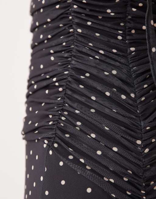 ASOS DESIGN - Mesh fishtail-jurk met contrasterend inzetstuk op de buste en stippen, 3 van 4