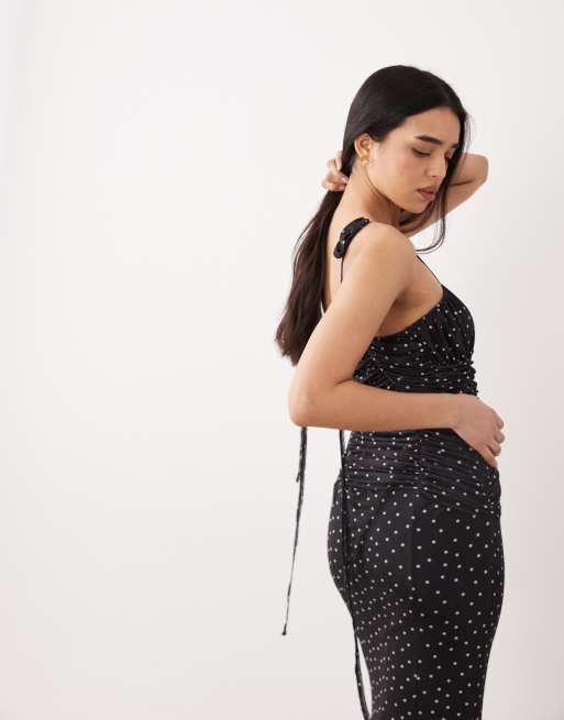 ASOS DESIGN - Mesh fishtail-jurk met contrasterend inzetstuk op de buste en stippen, 4 van 4