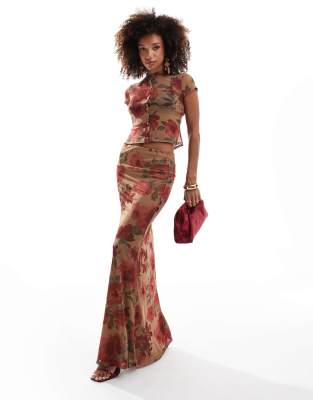 Asos Design Mesh Fishtail Maxi Skirt In Multi