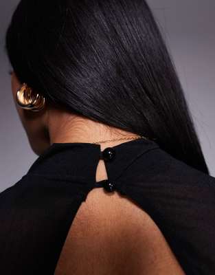 ASOS DESIGN MESH FLARED SLEEVE TOP WITH OPEN BACK TIE DETAIL 