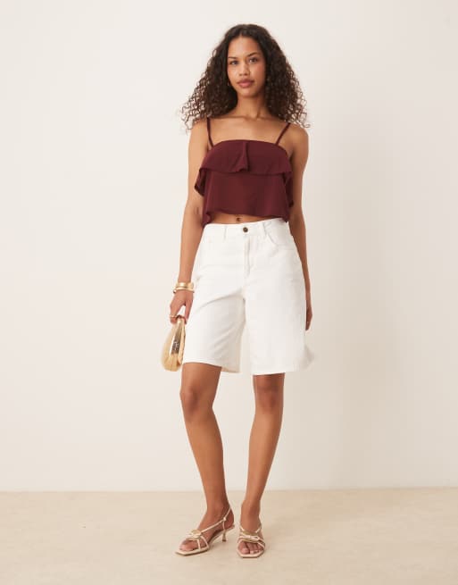 ASOS DESIGN mesh floaty strappy cami top in burgundy, 3 of 4